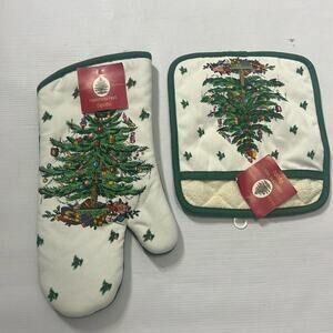 SPODE OVEN MITT‎ CHRISTMAS TREE TERRY LINED POT HOLDER NWT